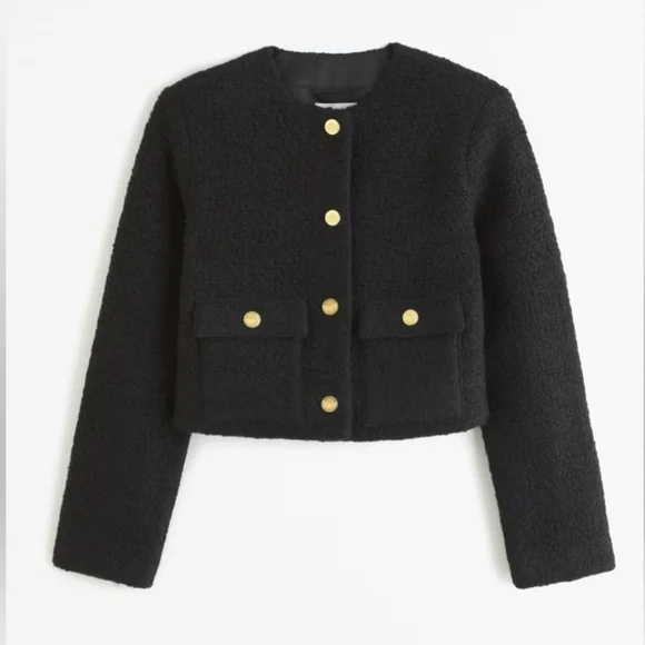 Abercrombie & Fitch Collarless Boucle Wool Blend Short Jacket Black NWOT Size XL - Picture 4 of 4